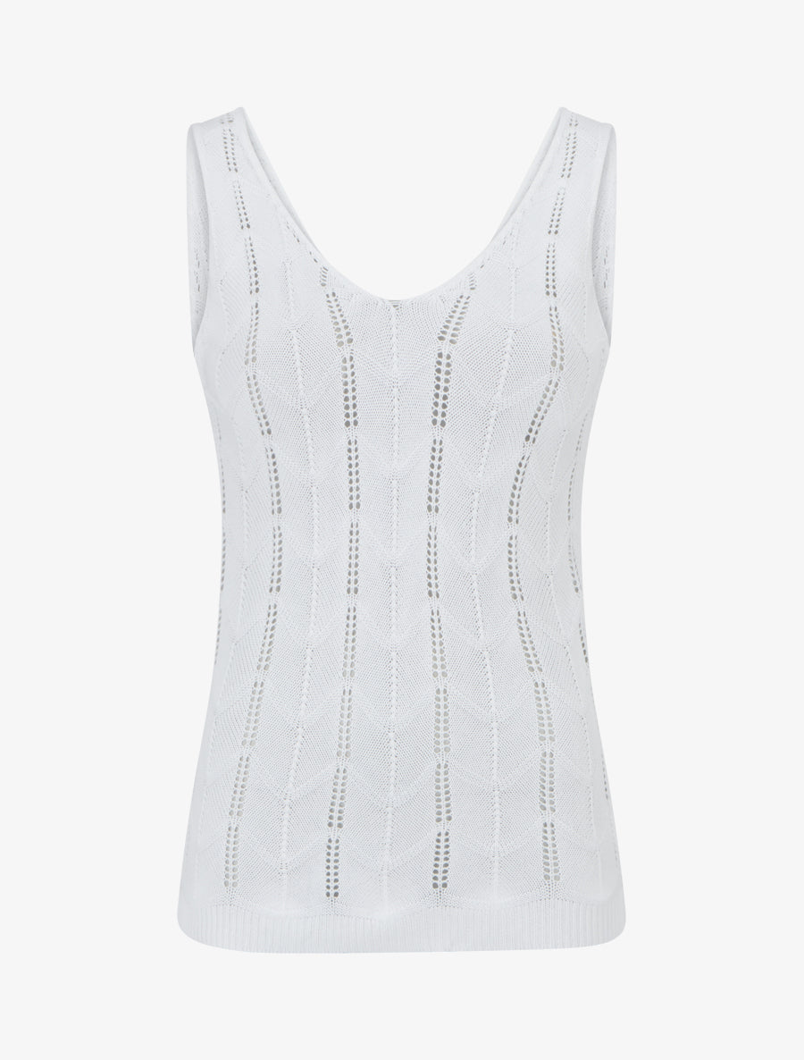 Débardeur à col V en maille fantaisie - Blanc - 1