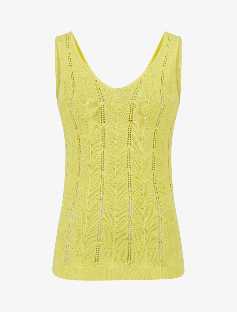 Débardeur à col V en maille fantaisie - Jaune - 1