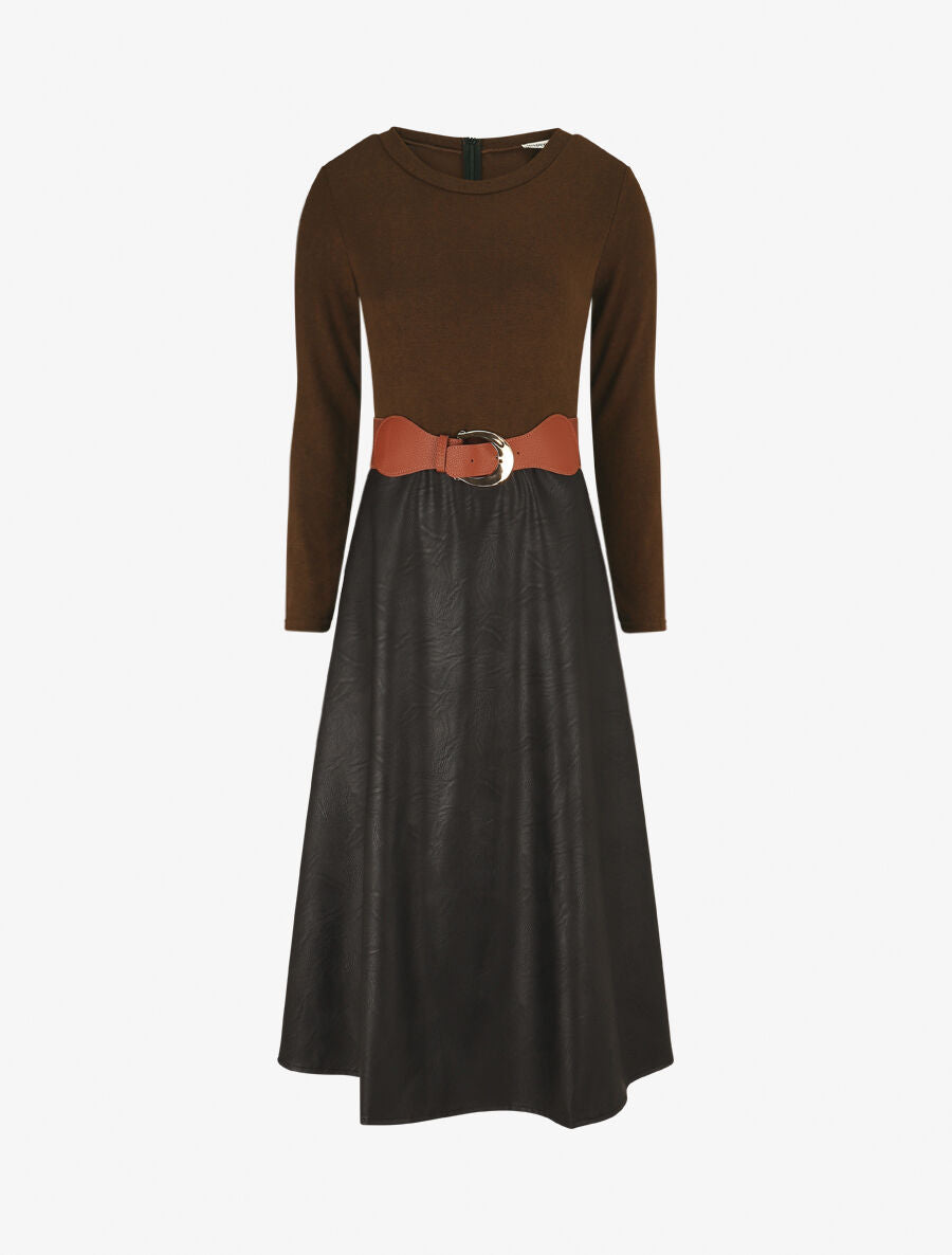 Robe patineuse bimatière - Marron - 4