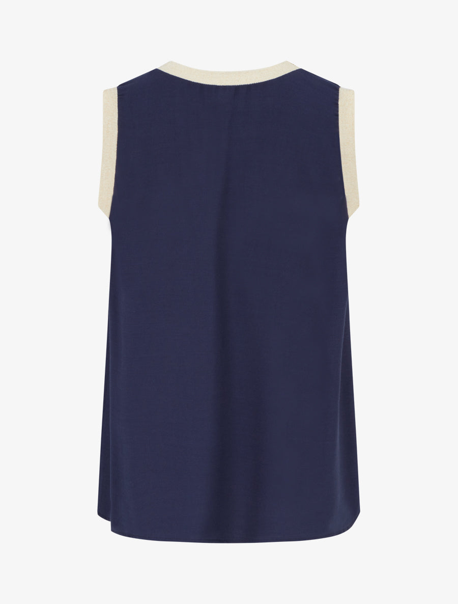 Top droit sans manches à fleur brodée - Marine - 2