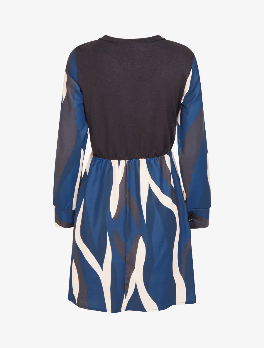 Robe mi-longue patineuse imprimé graphique - Marine - 2