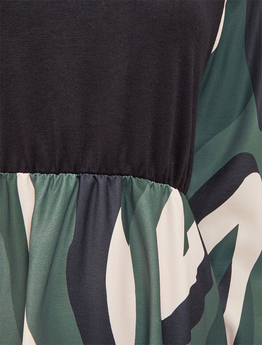 Robe mi-longue patineuse imprimé graphique - Kaki - 3