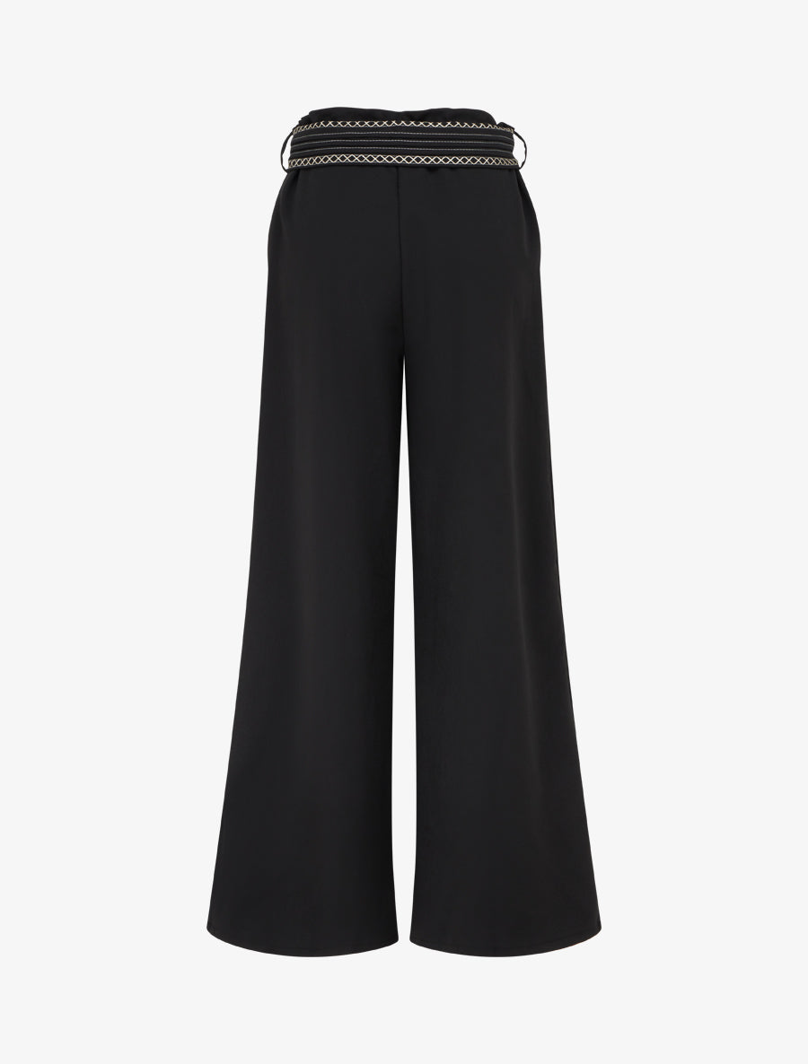 Pantalon ample uni à ceinture - Noir - 2