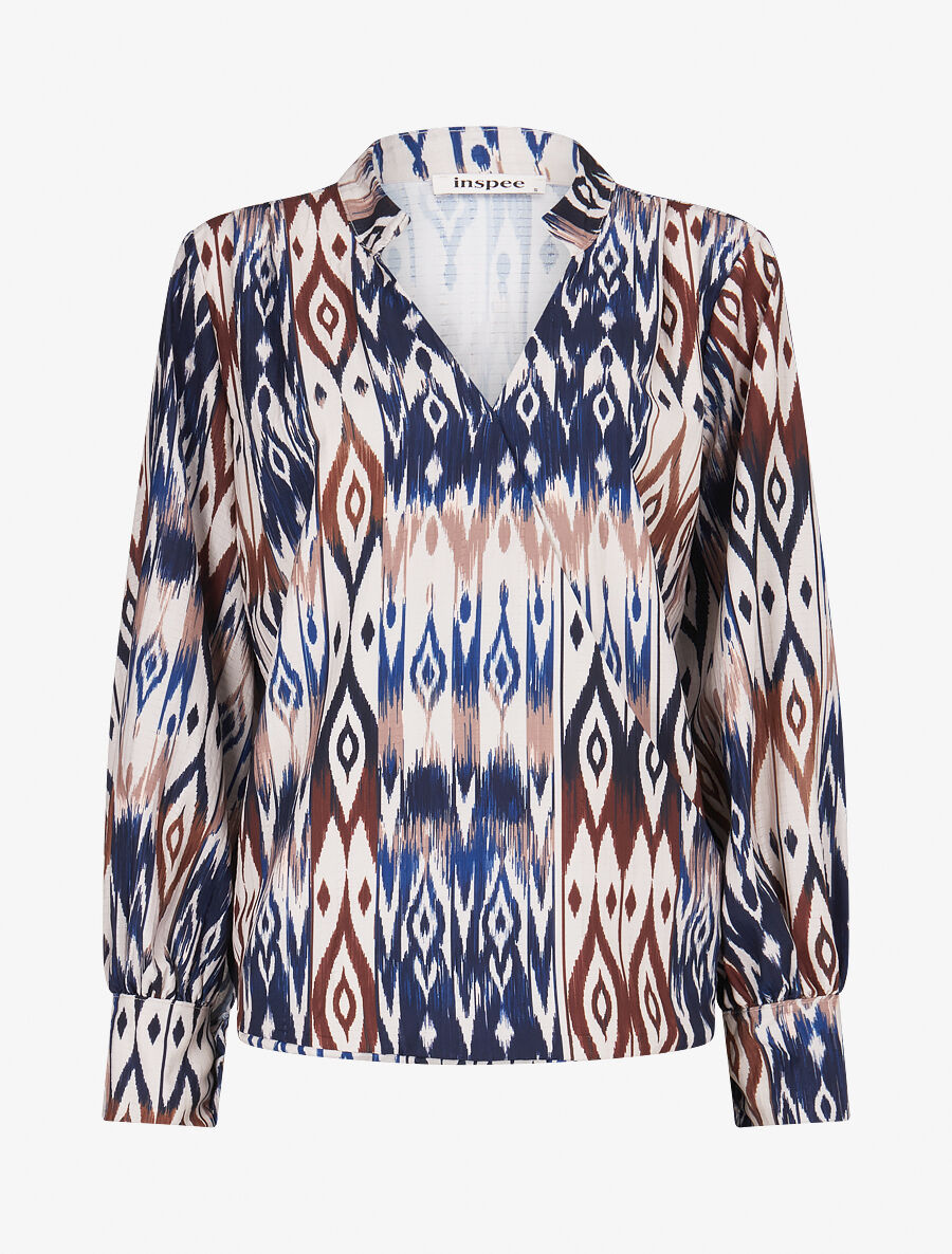 Blouse cache-coeur imprimé fantaisie - Marine - 1