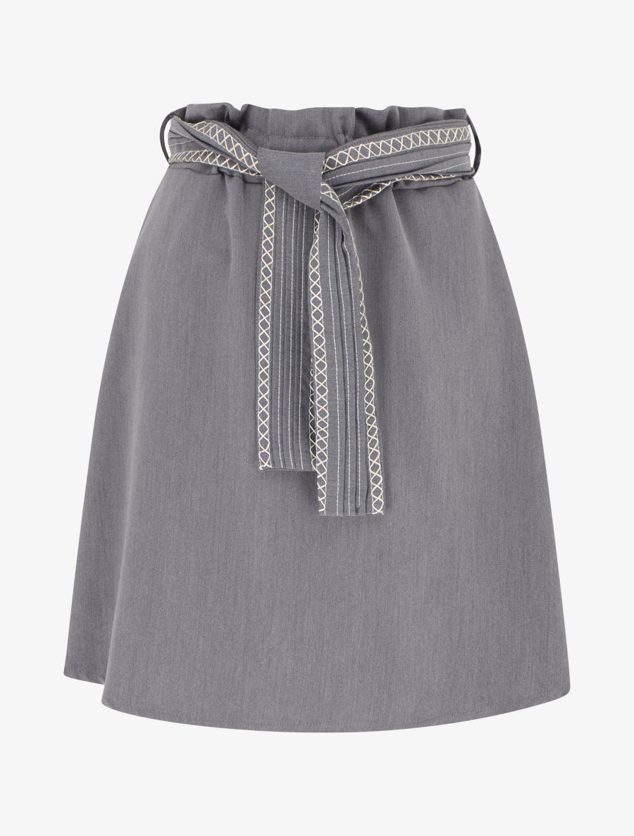 Jupe courte patineuse ceinturée - Gris foncé - 1