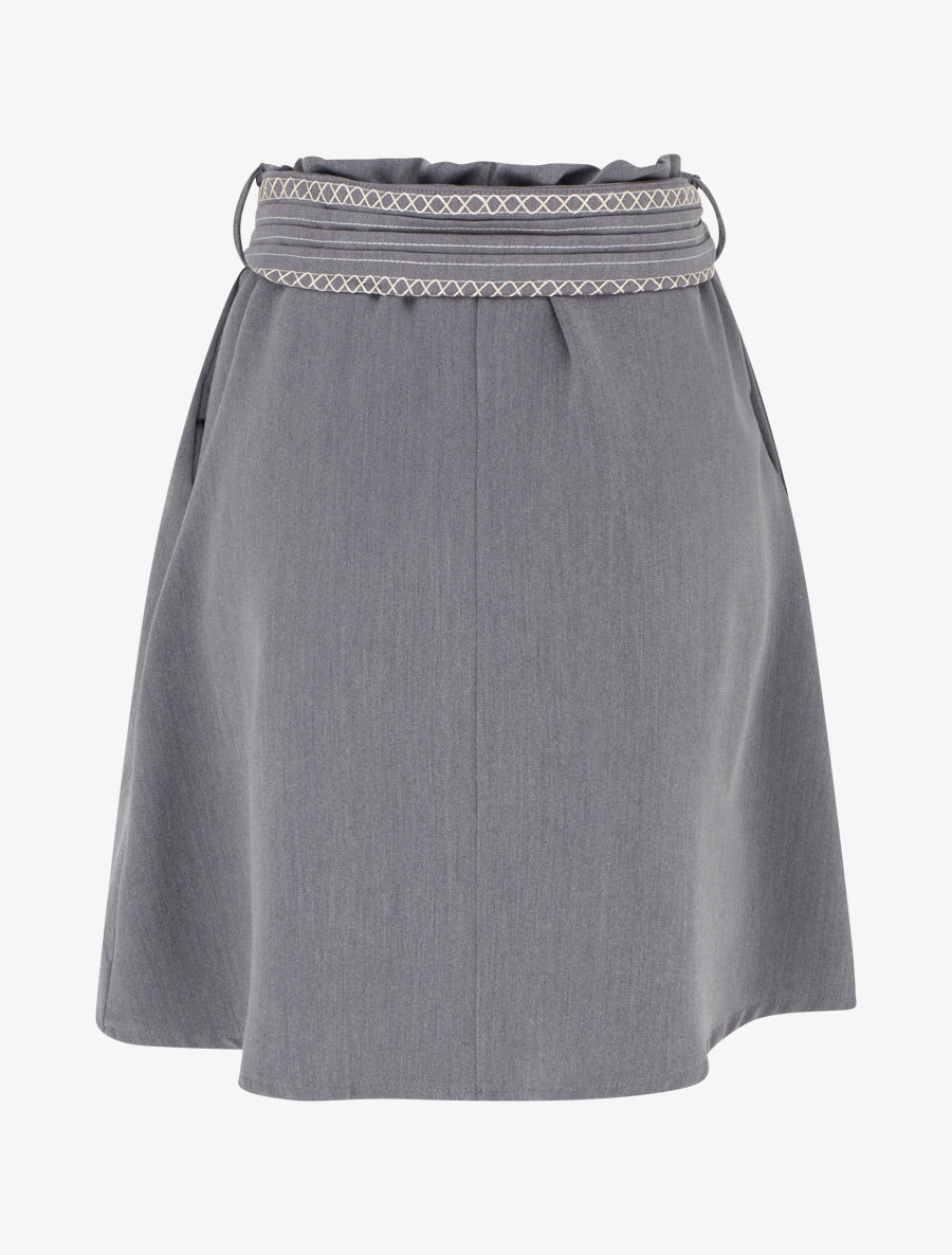Jupe courte patineuse ceinturée - Gris foncé - 2