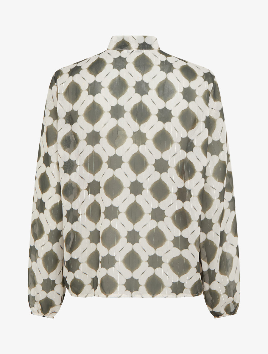 Top lavallière en voile imprimé graphique - Kaki - 2