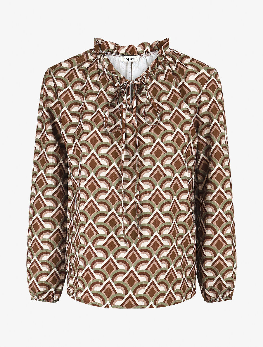 Blouse fluide à imprimé graphique - Camel - 4