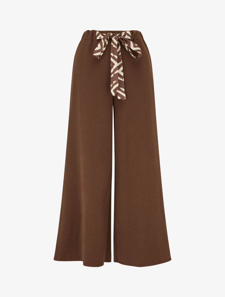 Pantalon ample à lien imprimé graphique - Marron - 1