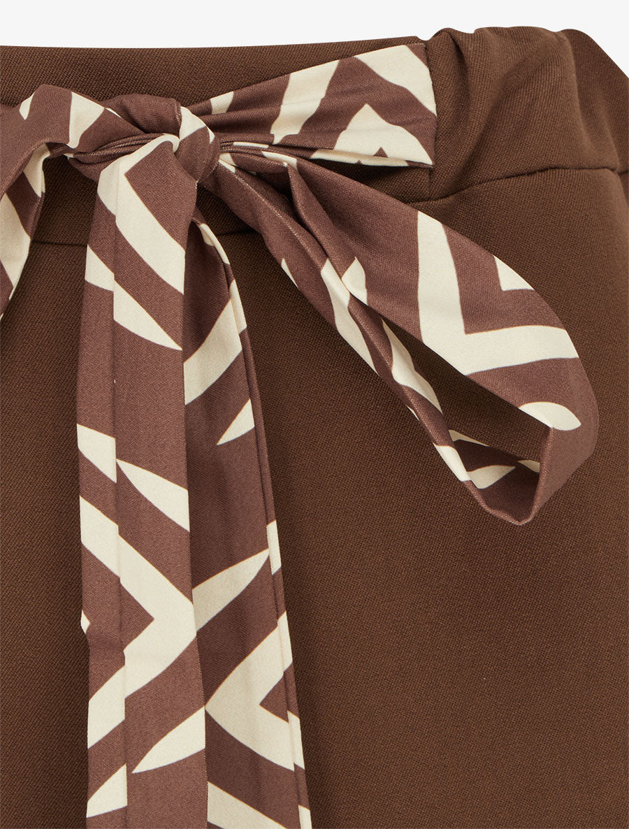 Pantalon ample à lien imprimé graphique - Marron - 3