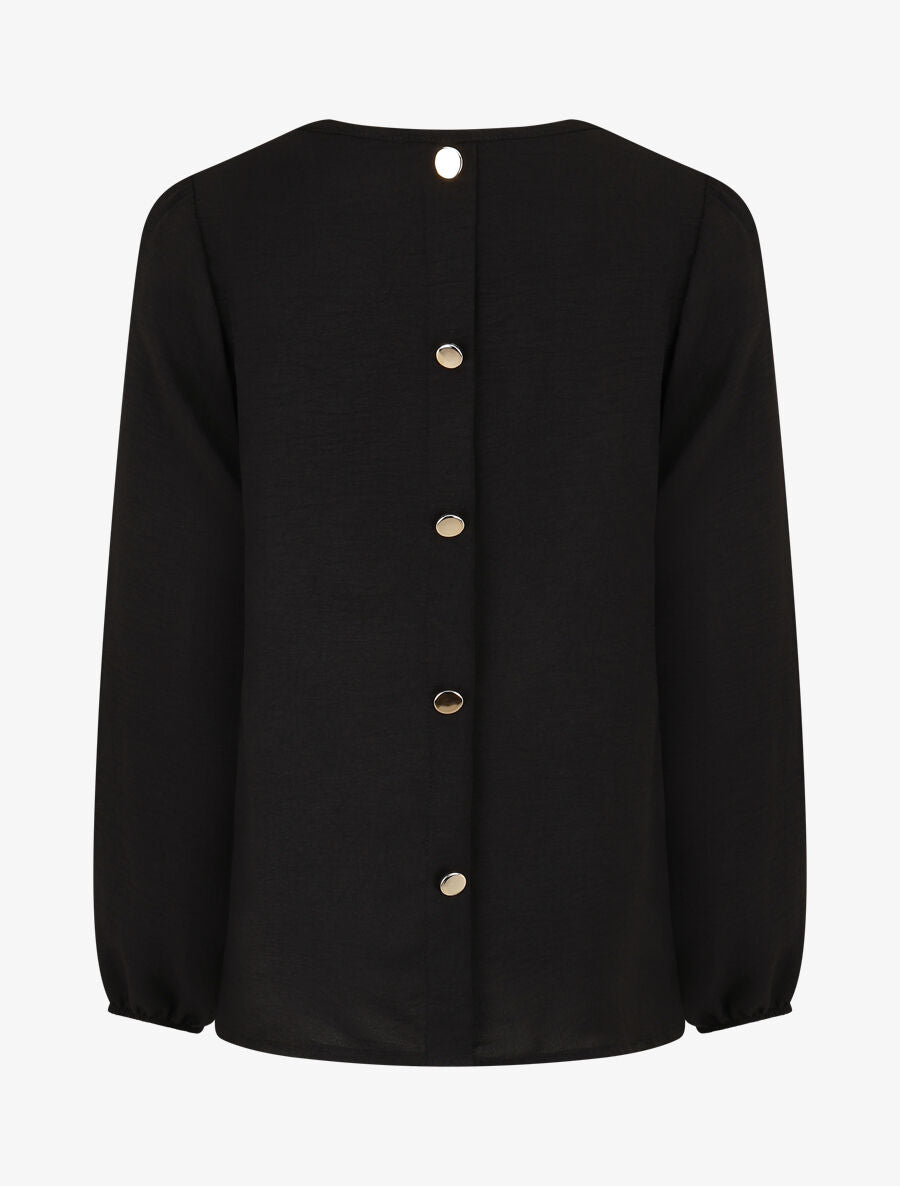 Blouse fluide uni à boutons décoratifs au dos - Noir - 2