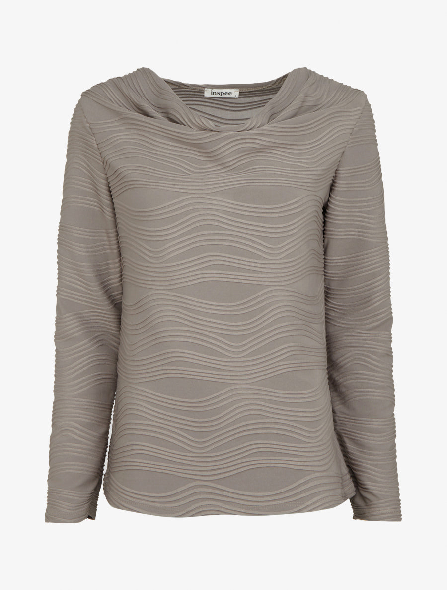 Top ondulé à col bénitier - Taupe - 1