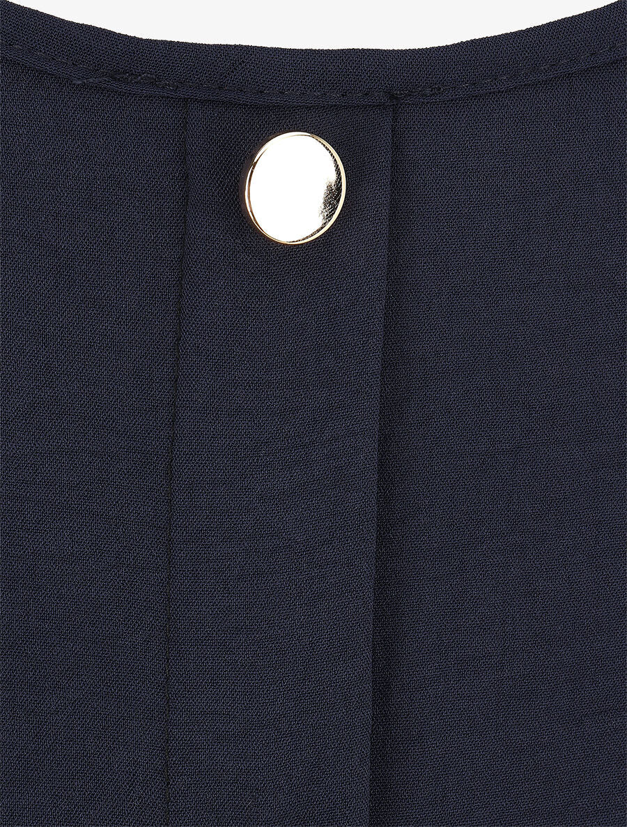 Blouse fluide uni à boutons décoratifs au dos - Marine - 3