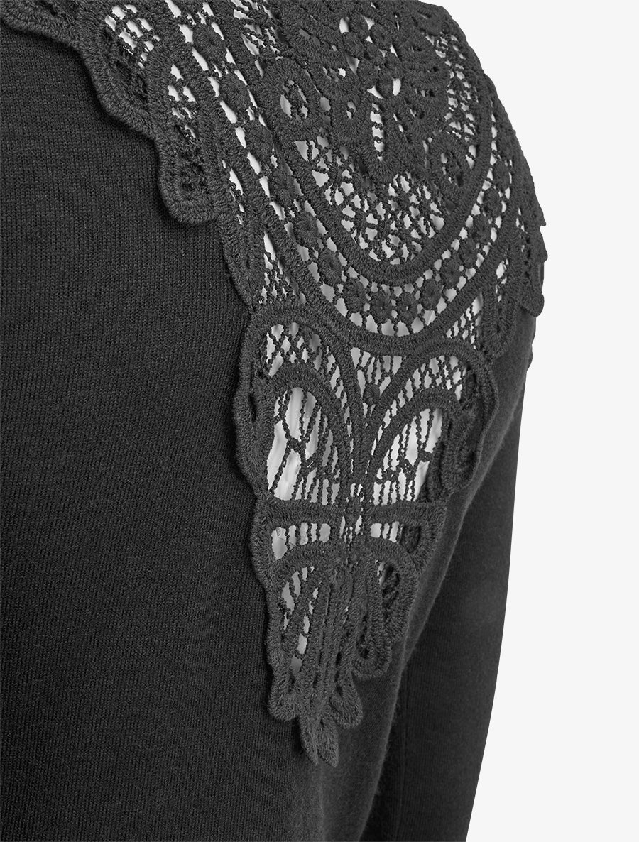 Pull à col bénitier et dos en crochet - Noir - 3