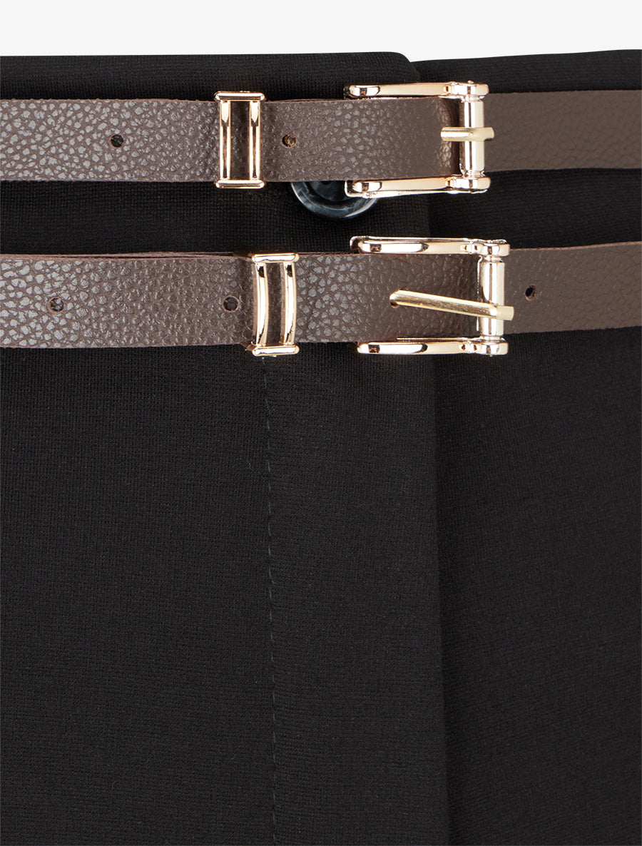 Pantalon droit taille haute à double ceinture - Noir - 3