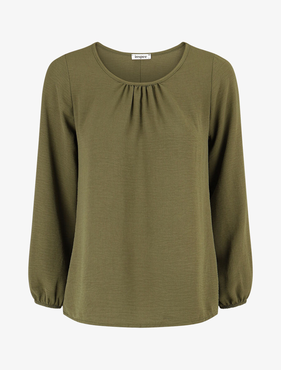 Blouse fluide uni à boutons décoratifs au dos - Kaki - 4