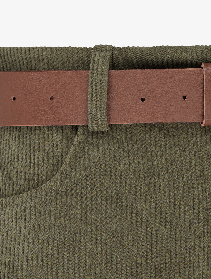 Pantalon ceinturé taille haute en velours côtelé - Kaki - 3