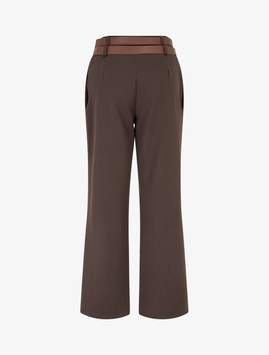 Pantalon droit à double ceintures - Marron - 2