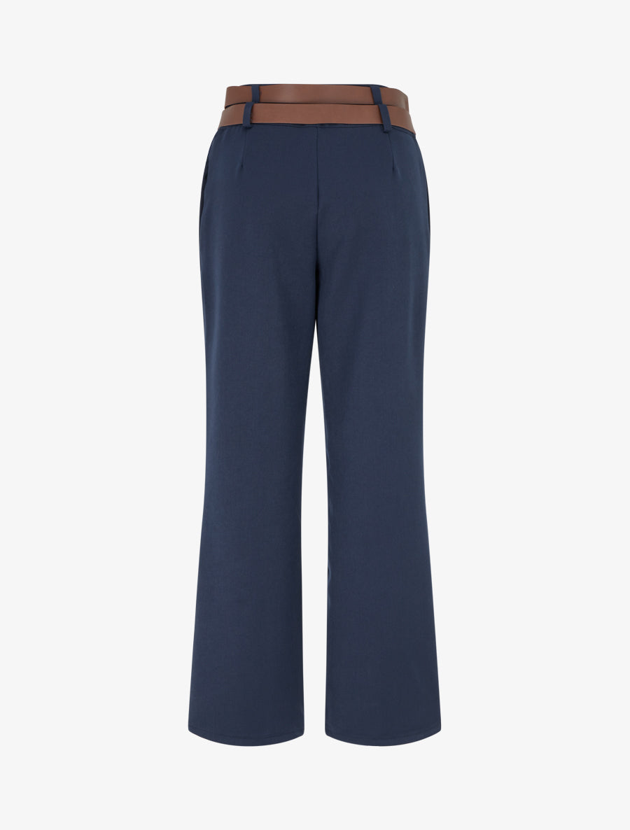 Pantalon droit à double ceintures - Marine - 2