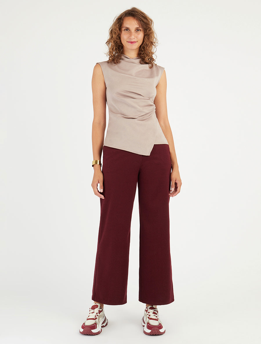Pantalon ample imprimé chevron - Bordeaux - 8