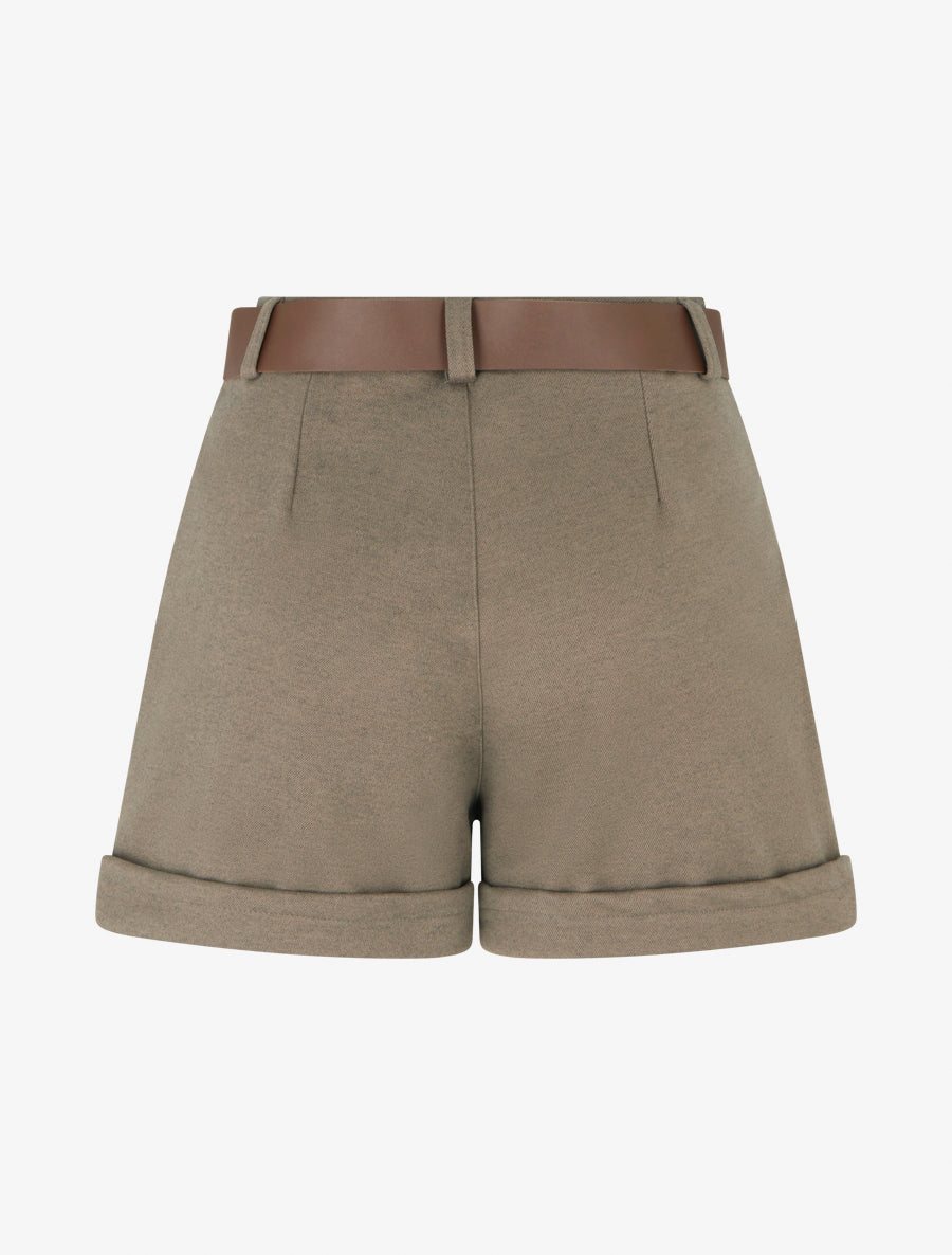 Short droit à revers et ceinture - Taupe - 2