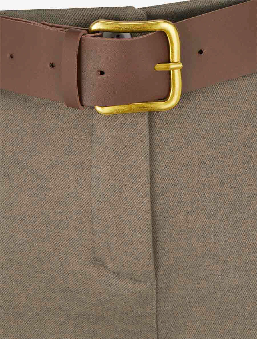 Short droit à revers et ceinture - Taupe - 3