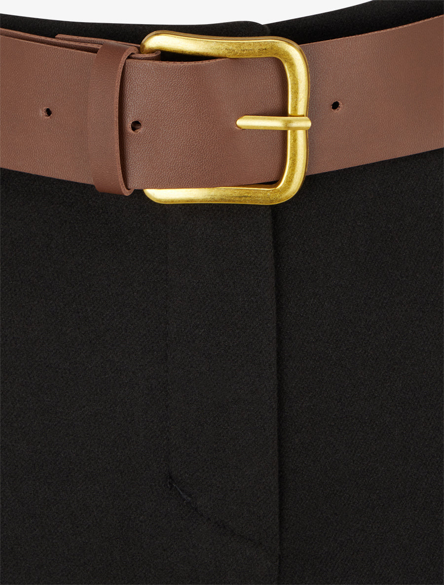 Short droit à revers et ceinture - Noir - 3