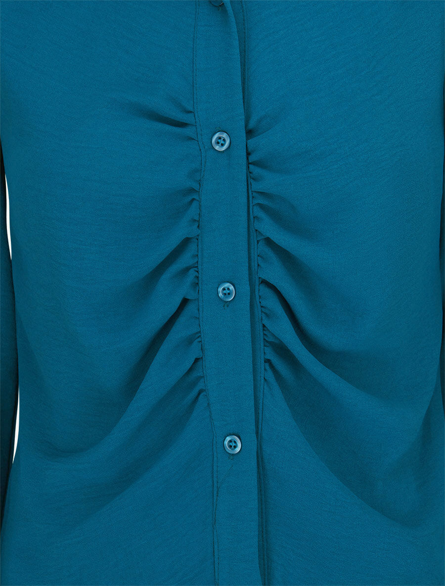 Chemise droite plissée - Bleu canard - 3