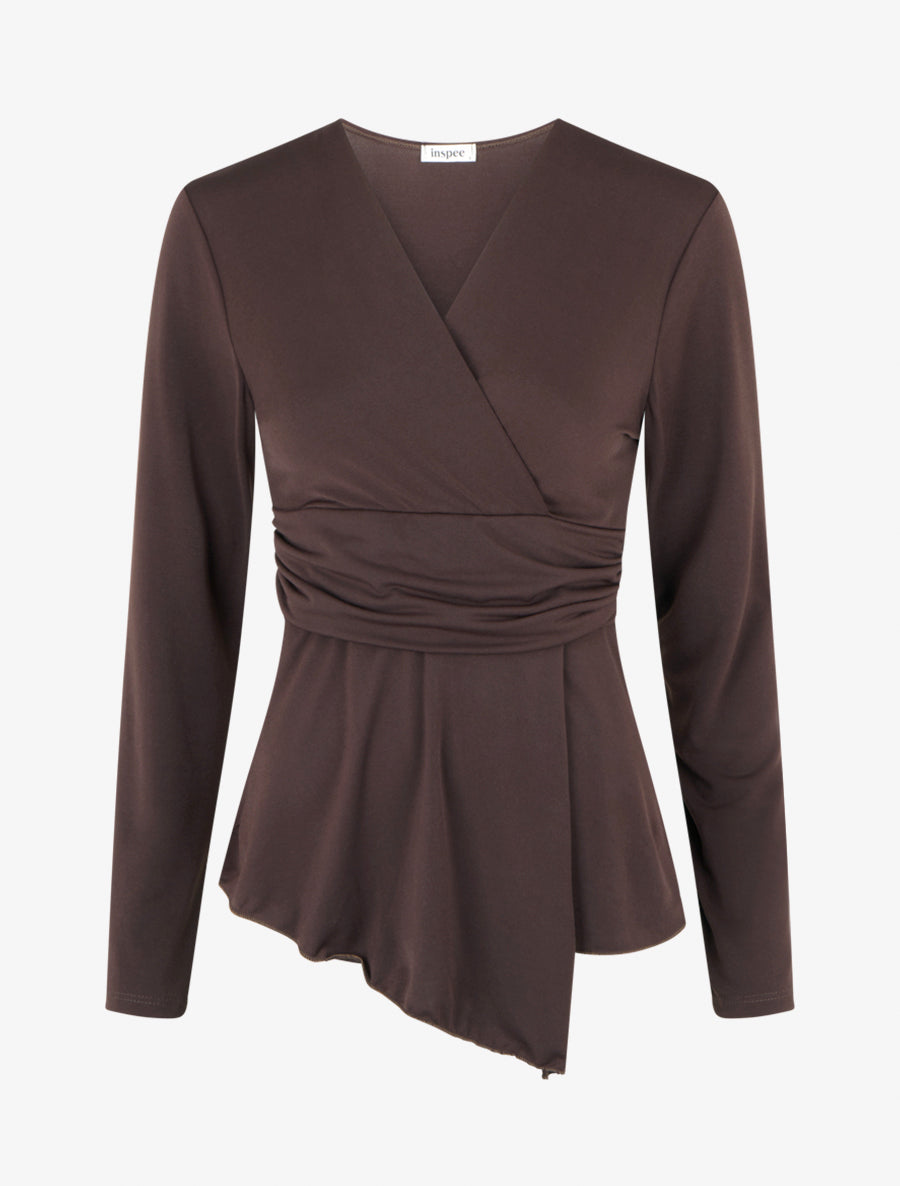 Top asymétrique à manches longues - Marron - 1