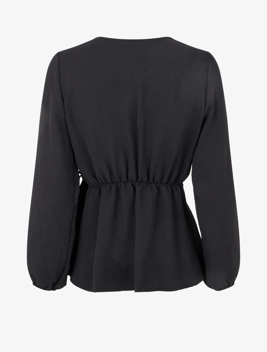 Blouse unie style portefeuille à col cache-coeur - Noir - 2