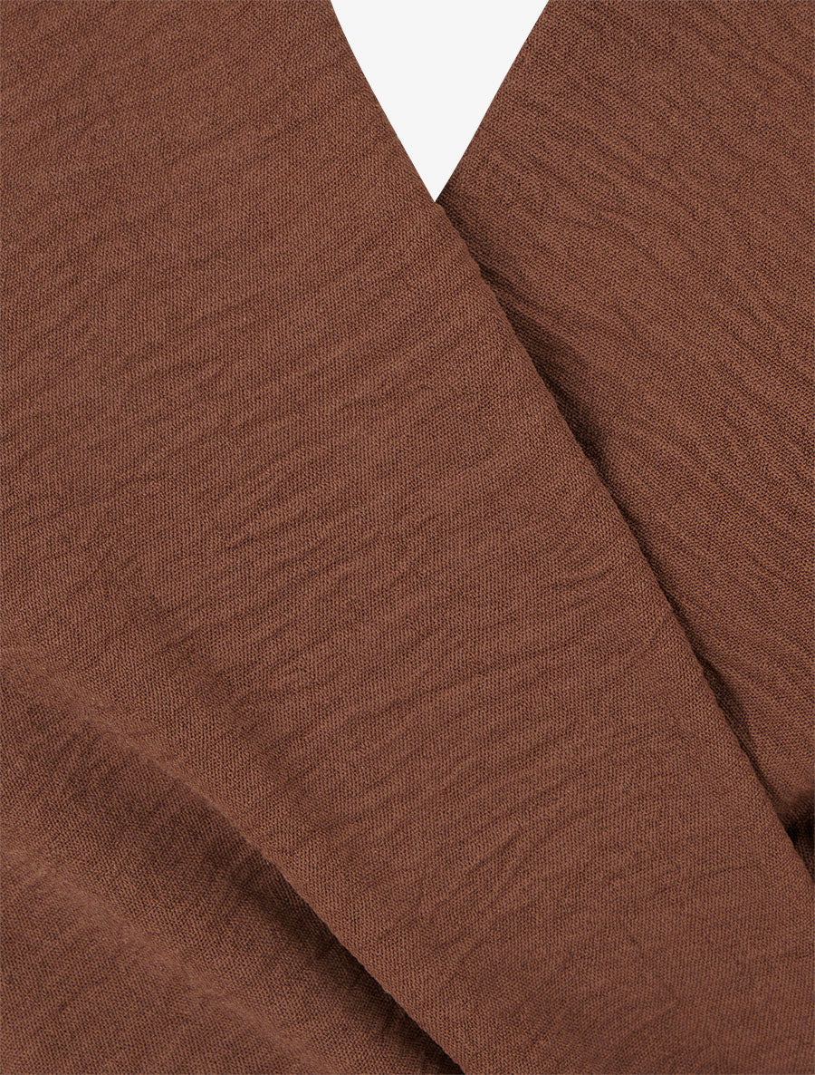 Blouse unie style portefeuille à col cache-coeur - Marron - 3