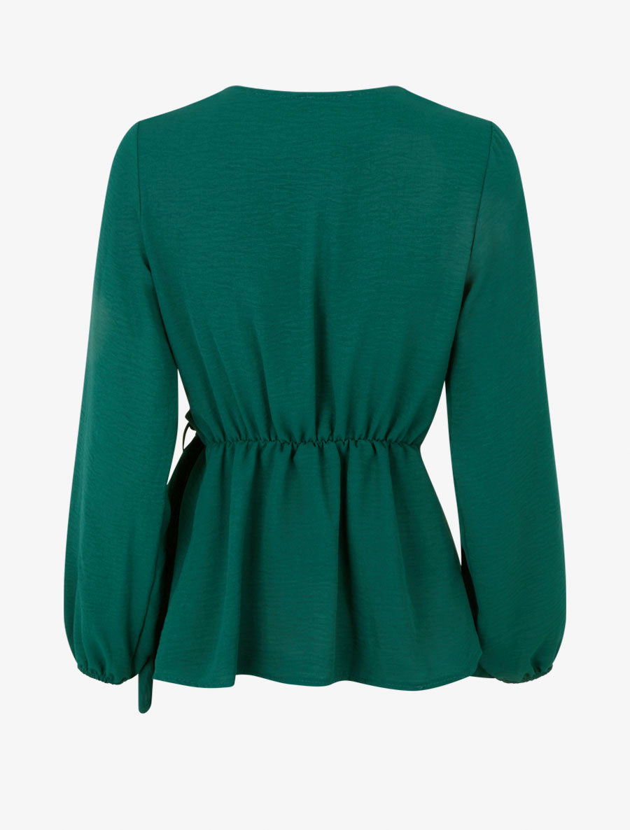 Blouse unie style portefeuille à col cache-coeur - Vert sapin - 2