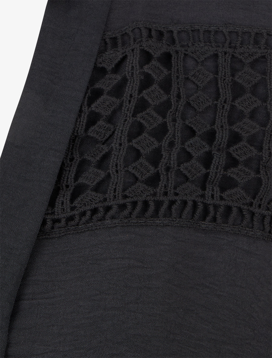 Blouse fluide coupe boule à détail crochet - Noir - 3
