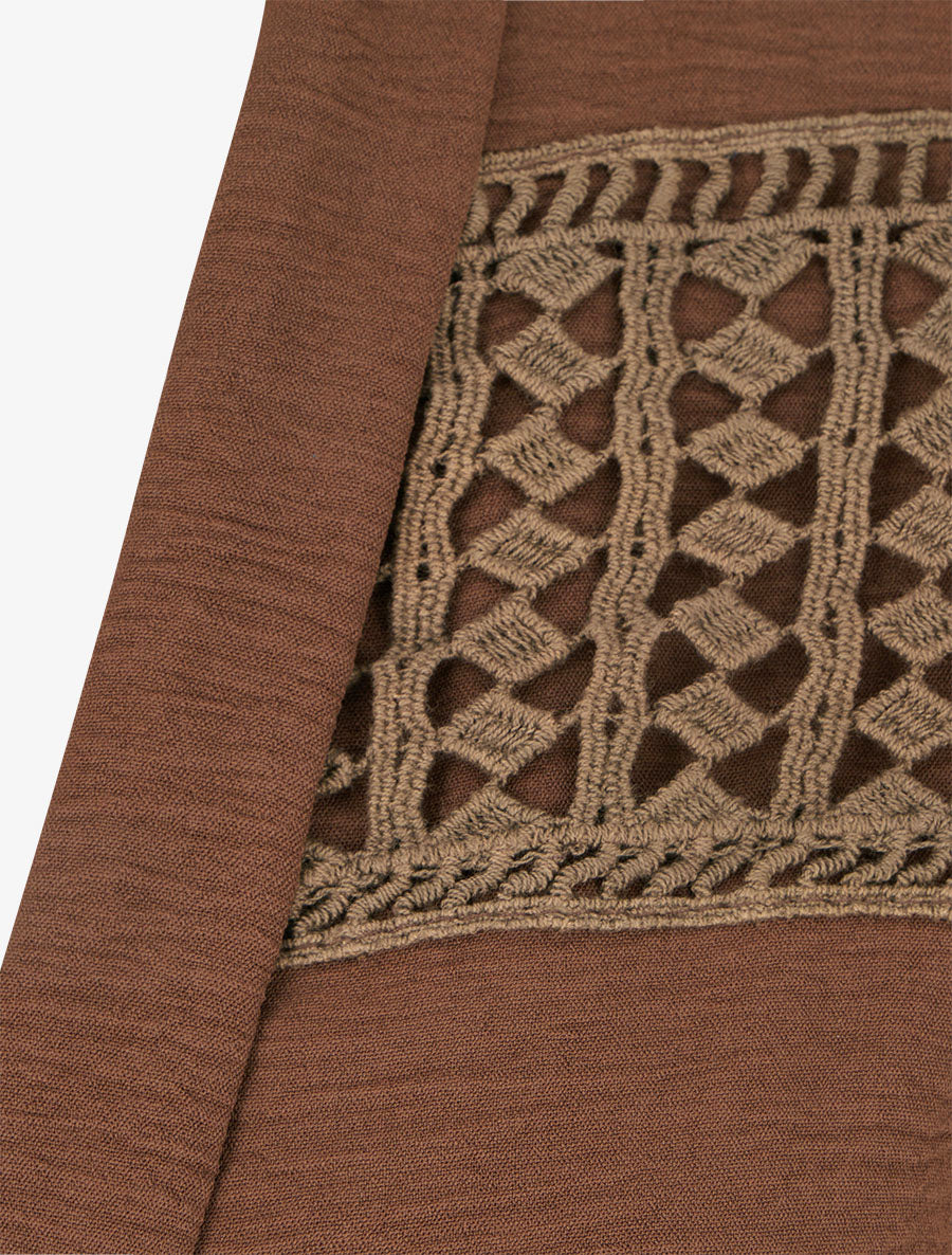 Blouse fluide coupe boule à détail crochet - Marron - 3
