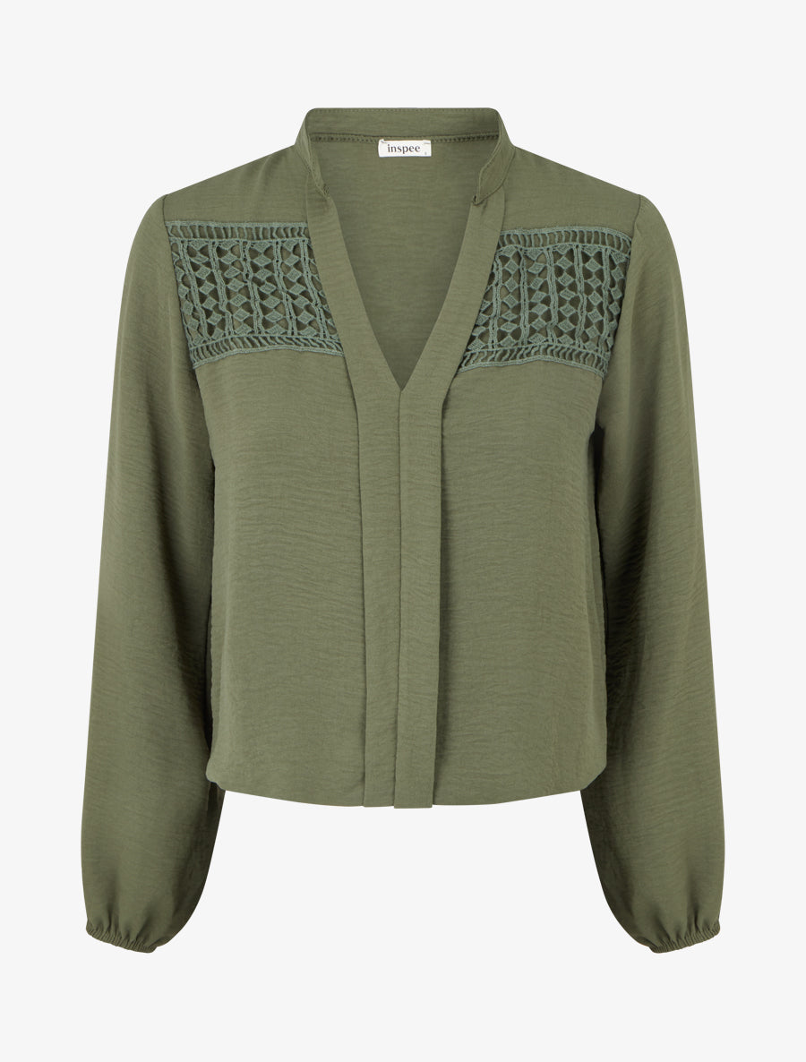 Blouse fluide coupe boule à détail crochet - Kaki - 1