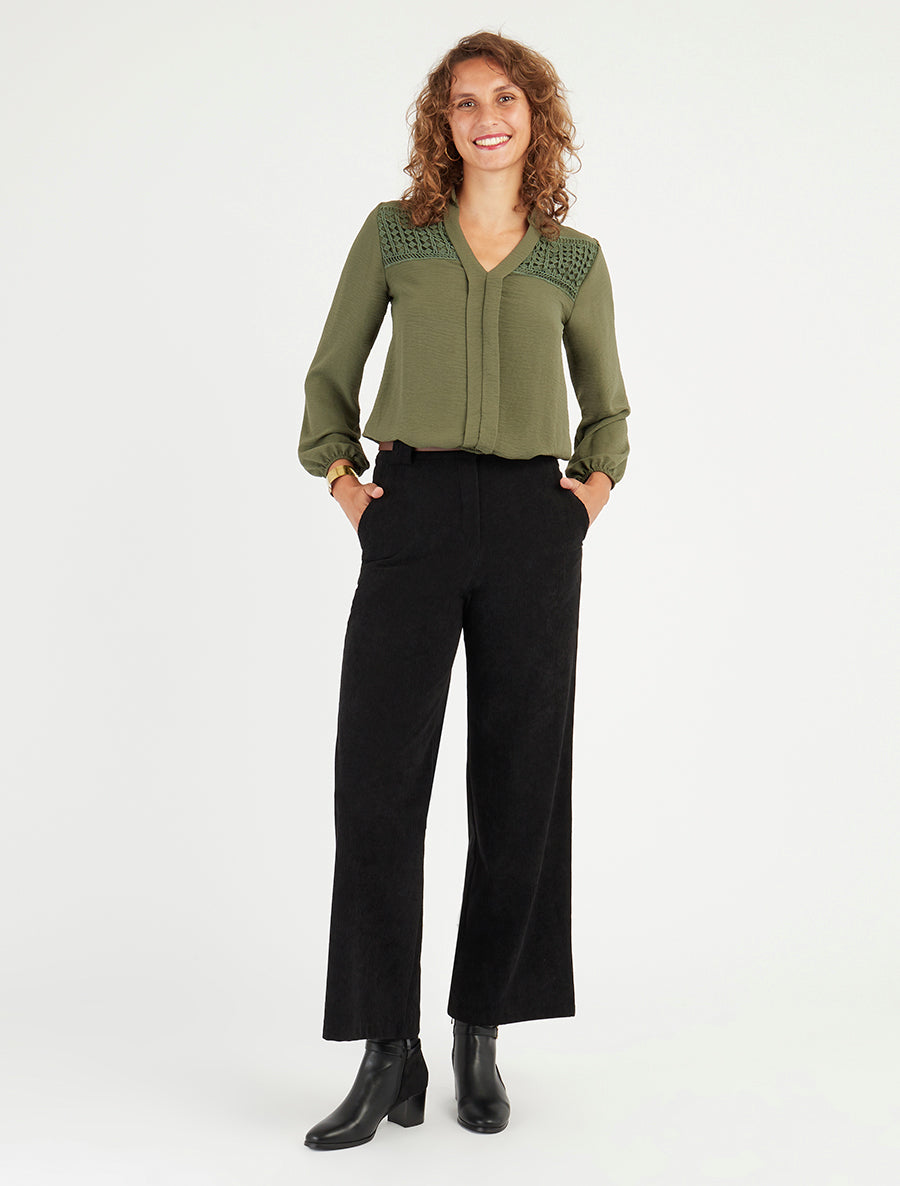 Blouse fluide coupe boule à détail crochet - Kaki - 8