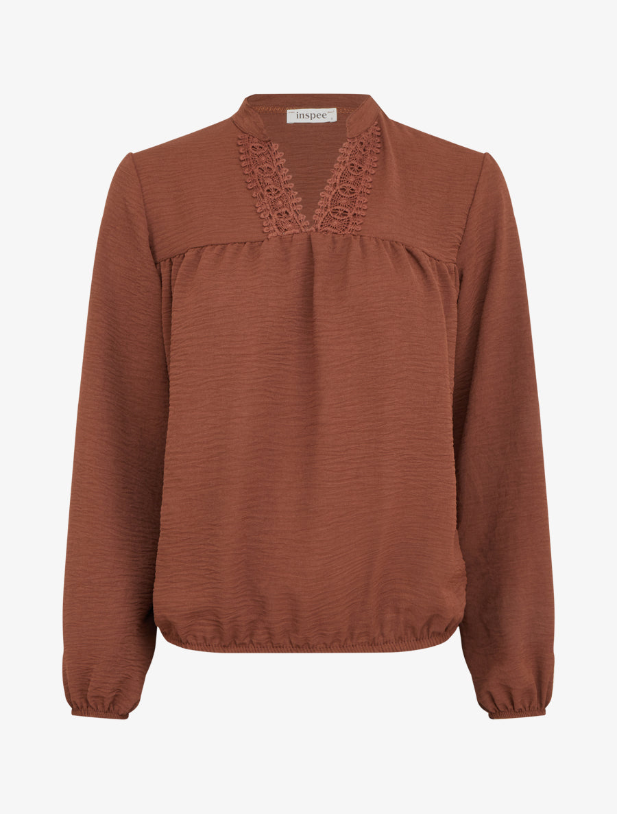 Blouse à détails brodés - Marron - 1