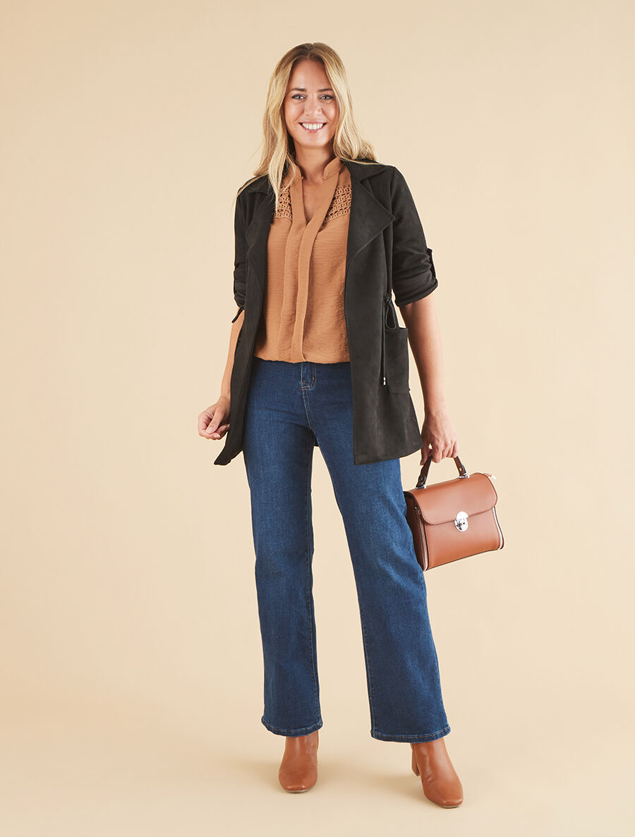 Veste longue en suédine - Noir - 4