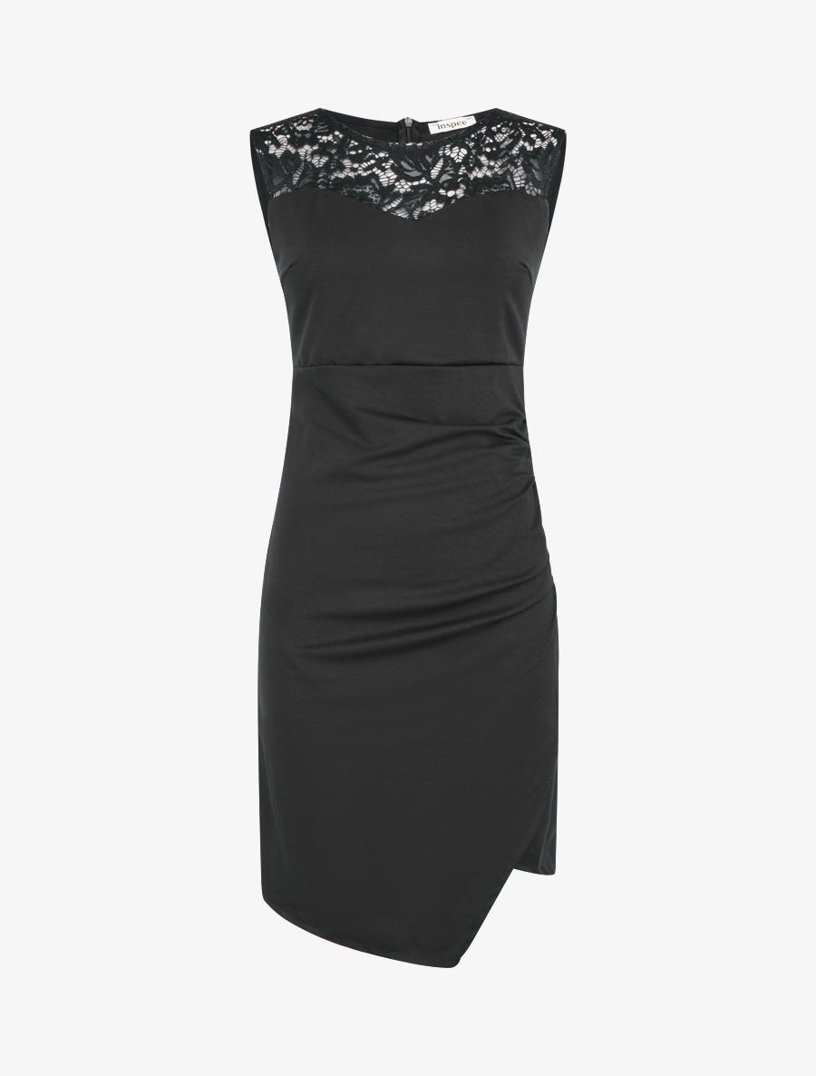 Robe sans manches à col en dentelle - Noir - 1