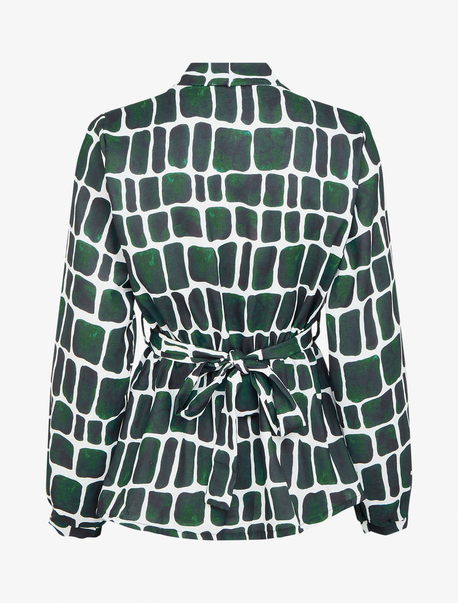 Top ceinturé à imprimé graphique - Vert foncé - 2