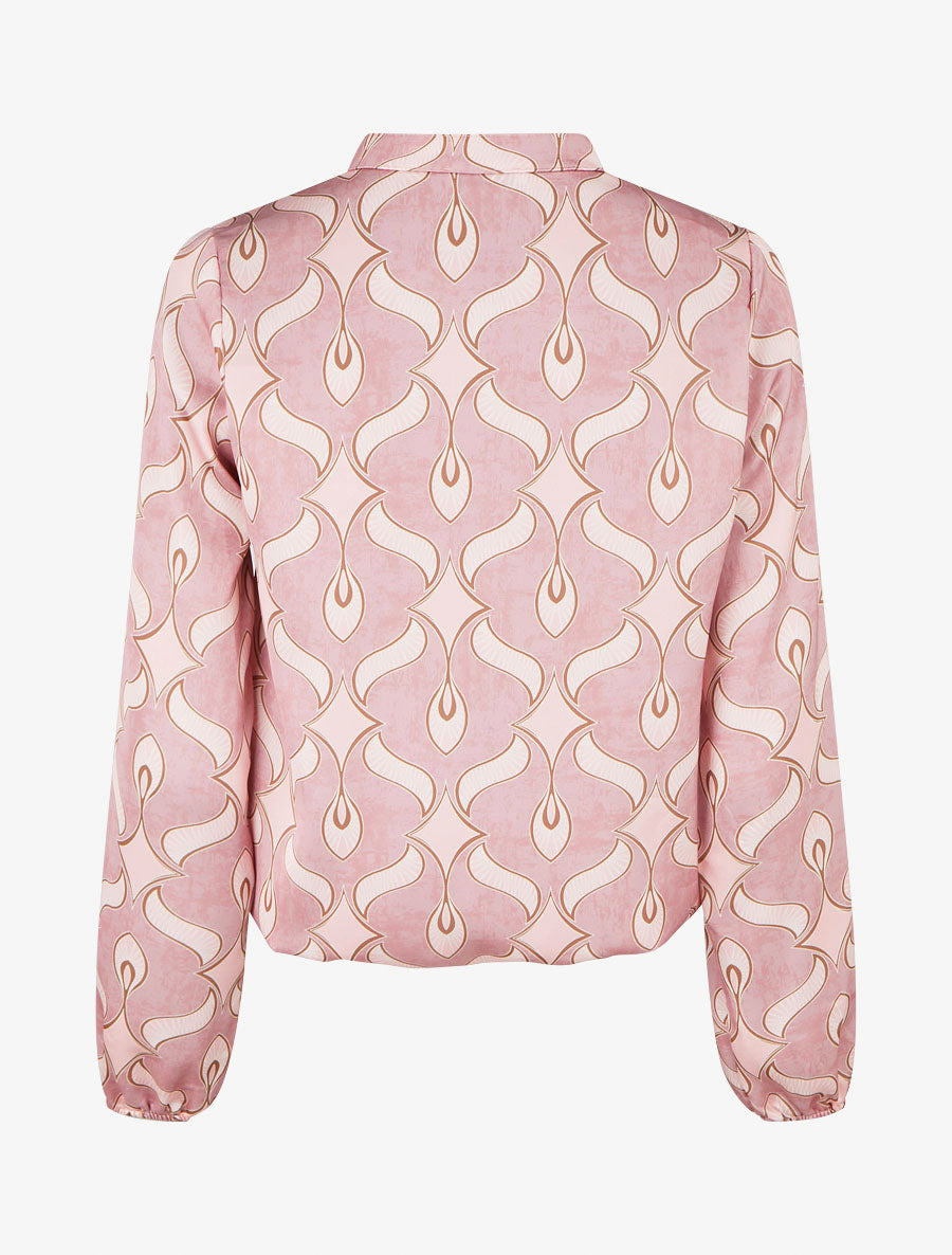 Top satiné à manches longues imprimé graphique - Rose - 2