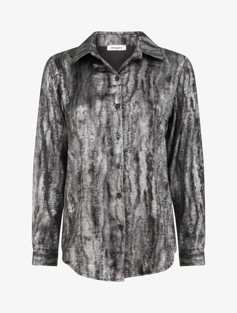 Chemise fluide irisée coupe droite - Noir - 1