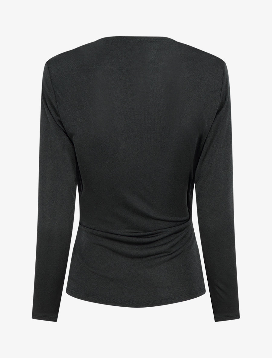 Top satiné à boucle et manches longues - Noir - 2