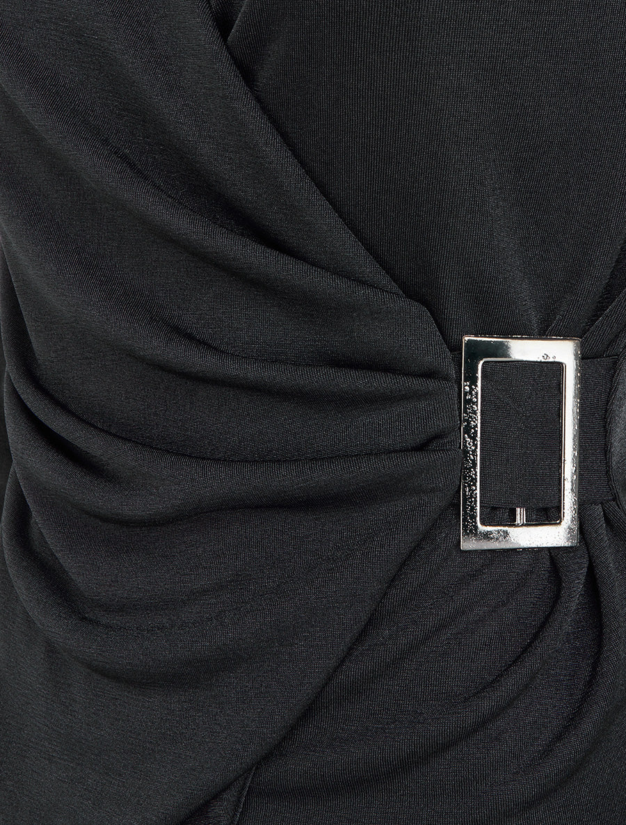 Top satiné à boucle et manches longues - Noir - 3