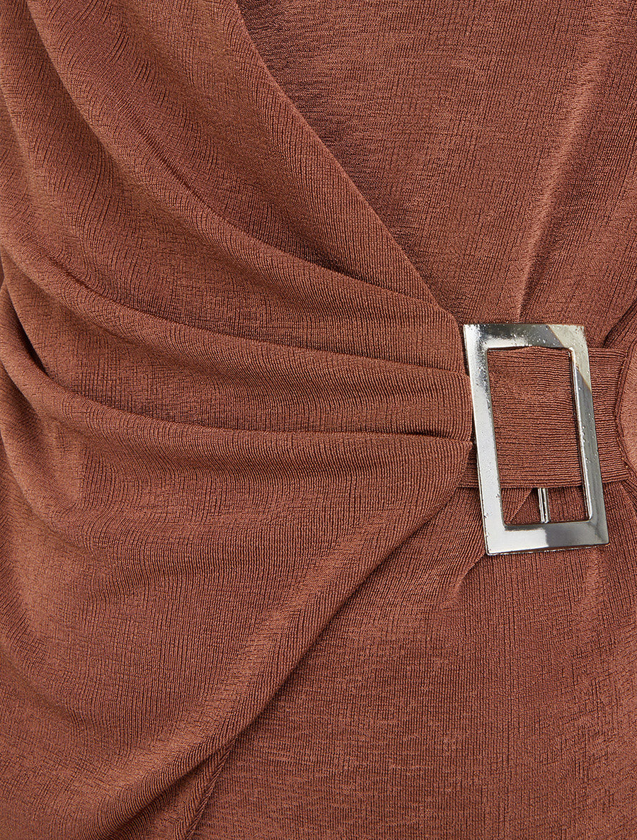 Top satiné à boucle et manches longues - Marron - 3