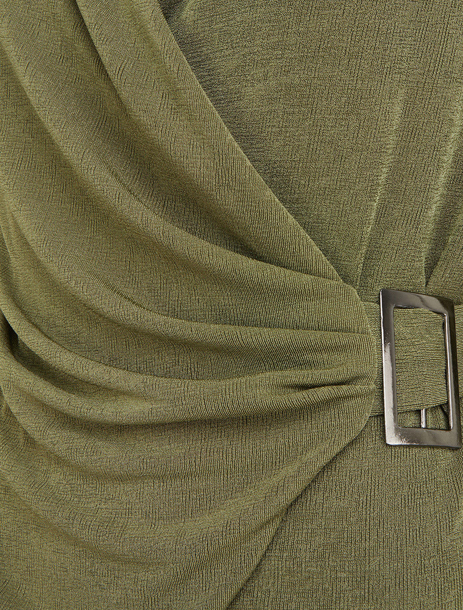 Top satiné à boucle et manches longues - Kaki - 3