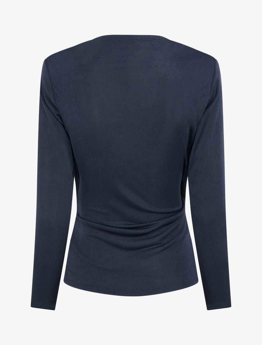 Top satiné à boucle et manches longues - Marine - 2