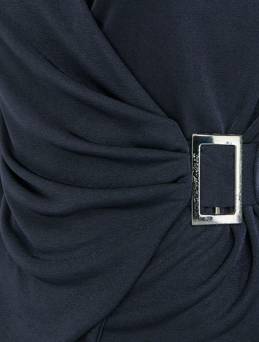 Top satiné à boucle et manches longues - Marine - 3
