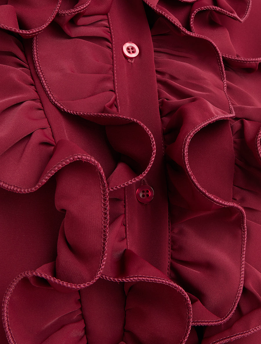 Blouse unie à col jabot - Lie de vin - 3