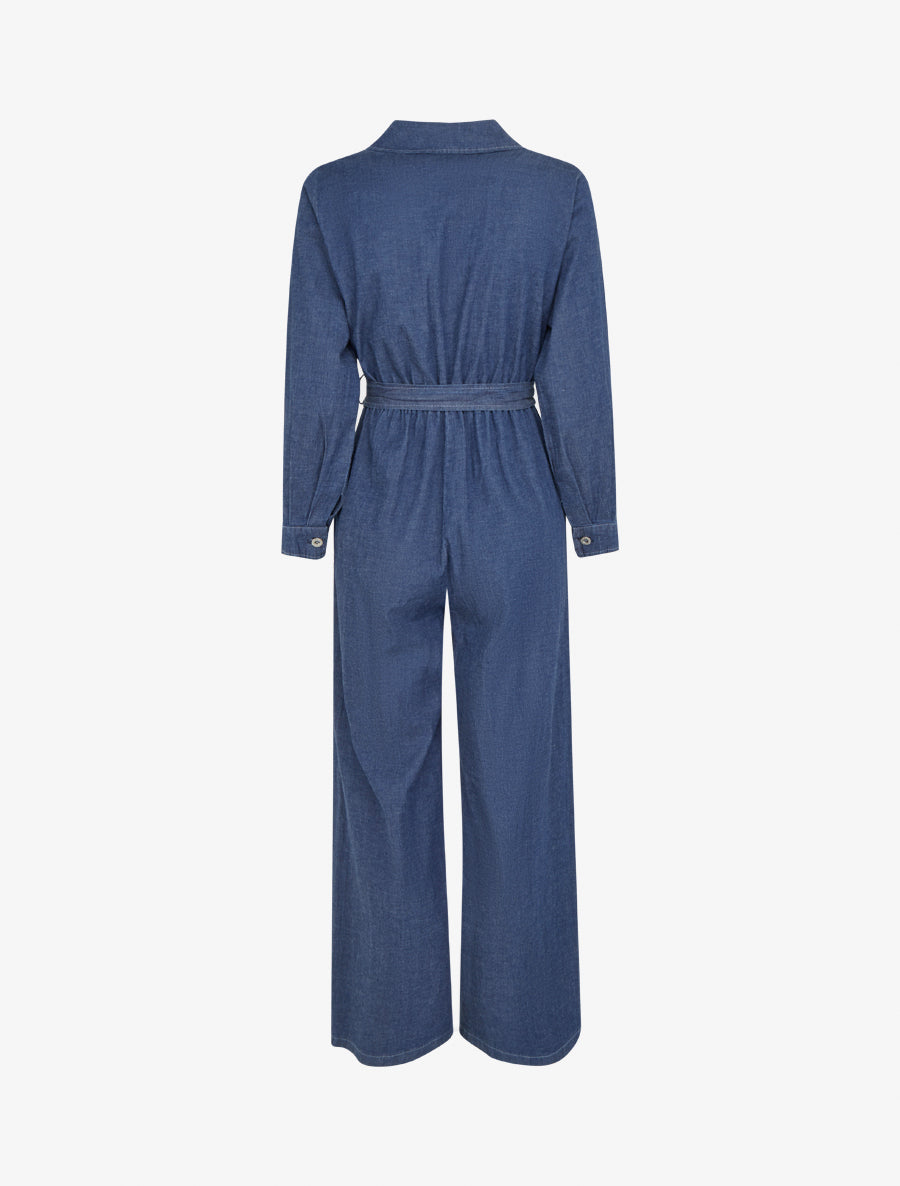 Combinaison en denim à taille élastiquée - Bleu denim - 2